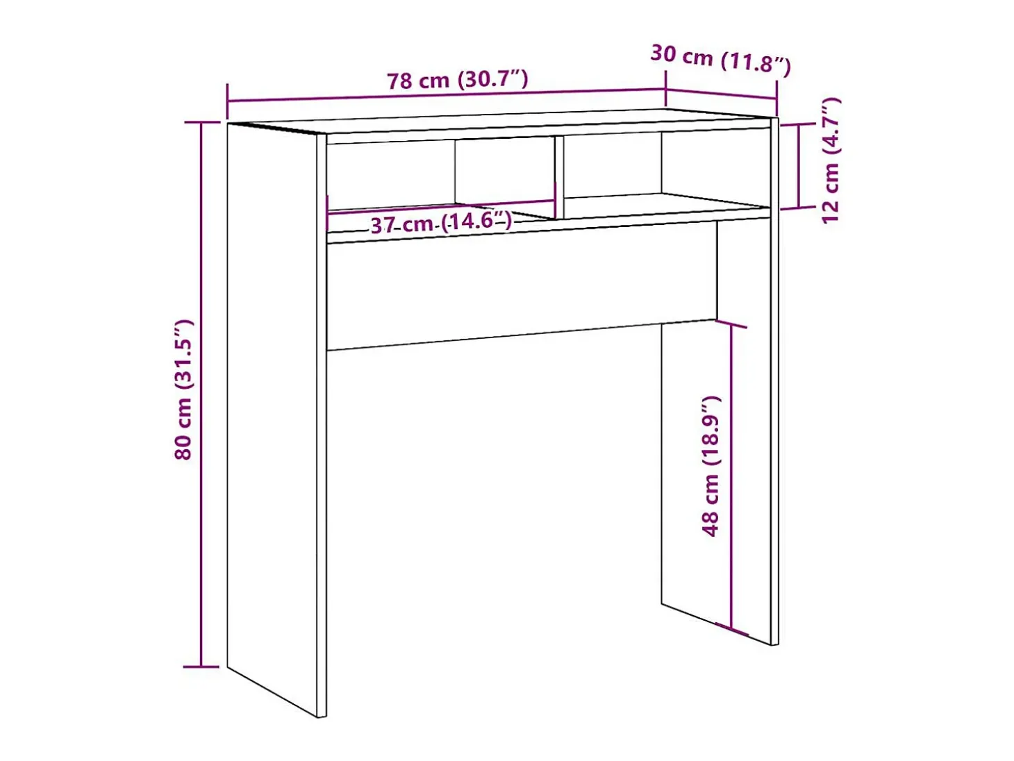 Mesa consola madera de ingeniería envejecida 78x30x80 cm
