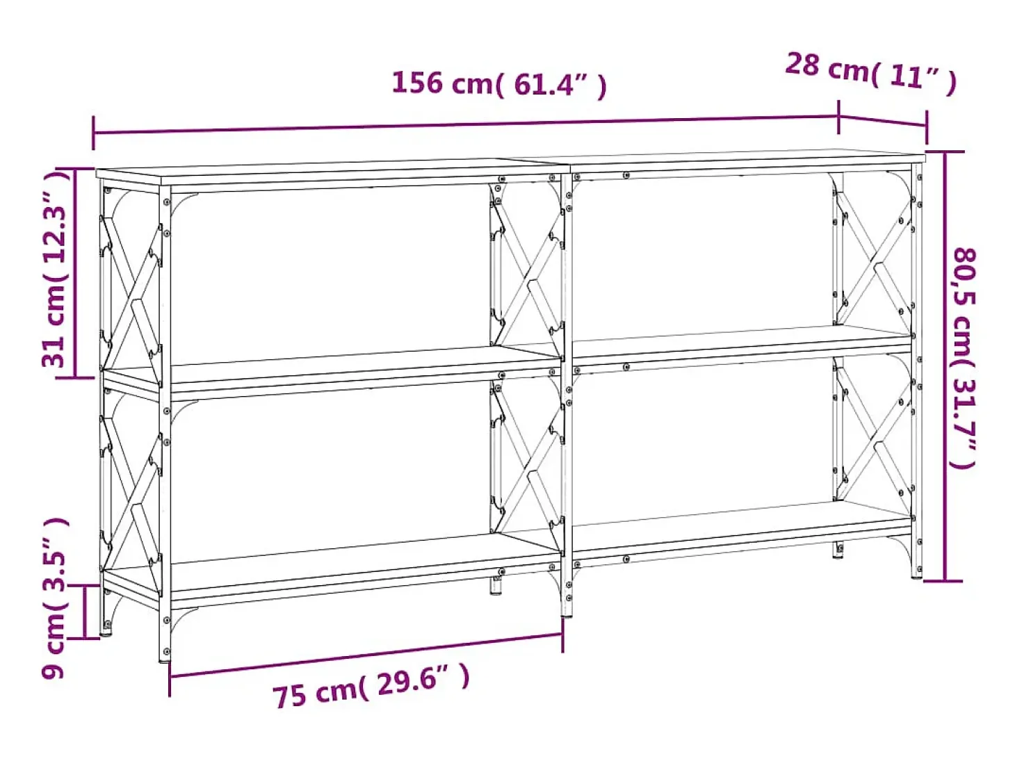 Mesa consola madera de ingeniería roble Sonoma 156x28x80,5 cm