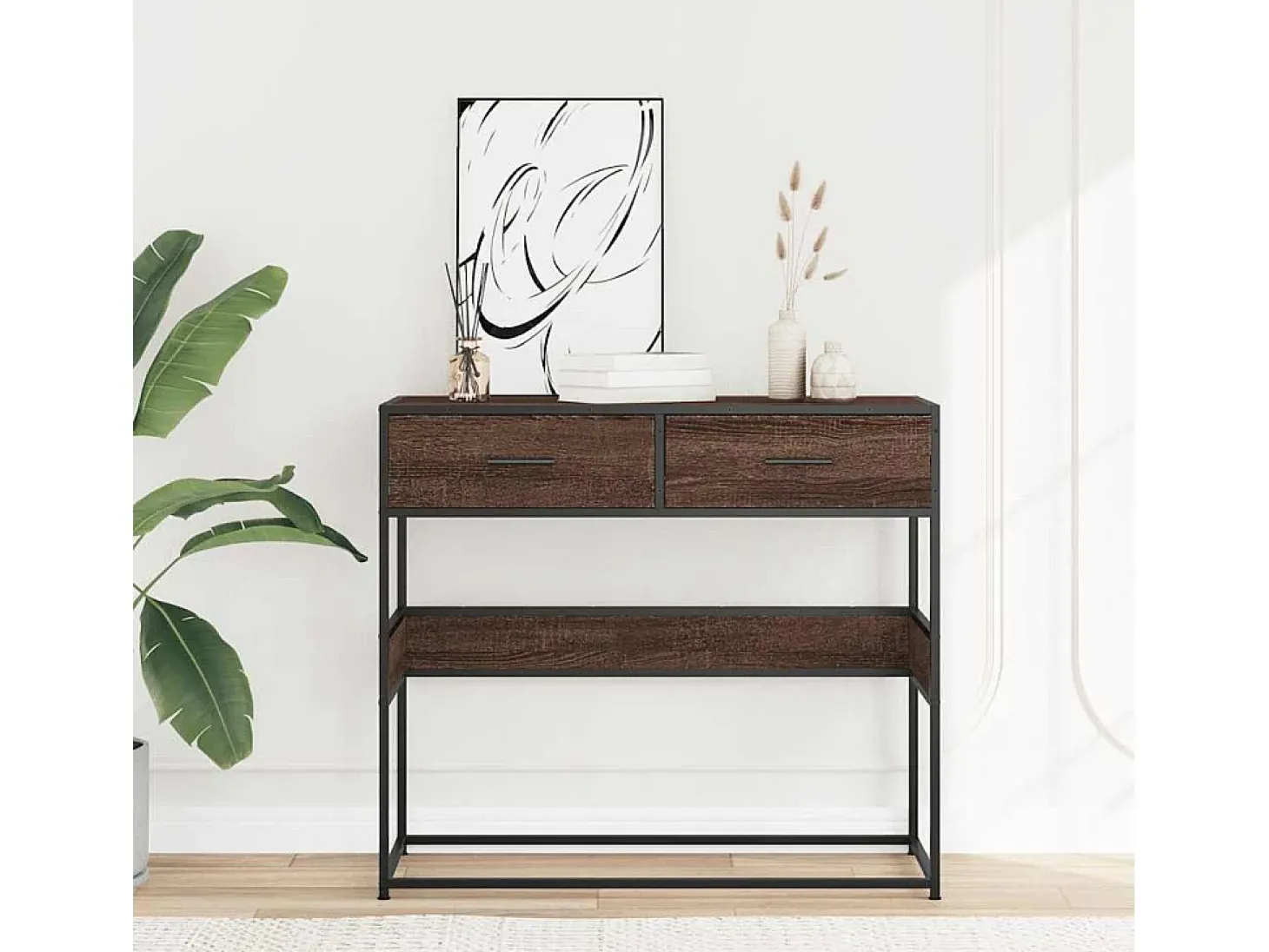 Mesa consola madera de ingeniería marrón roble 90x35x80 cm