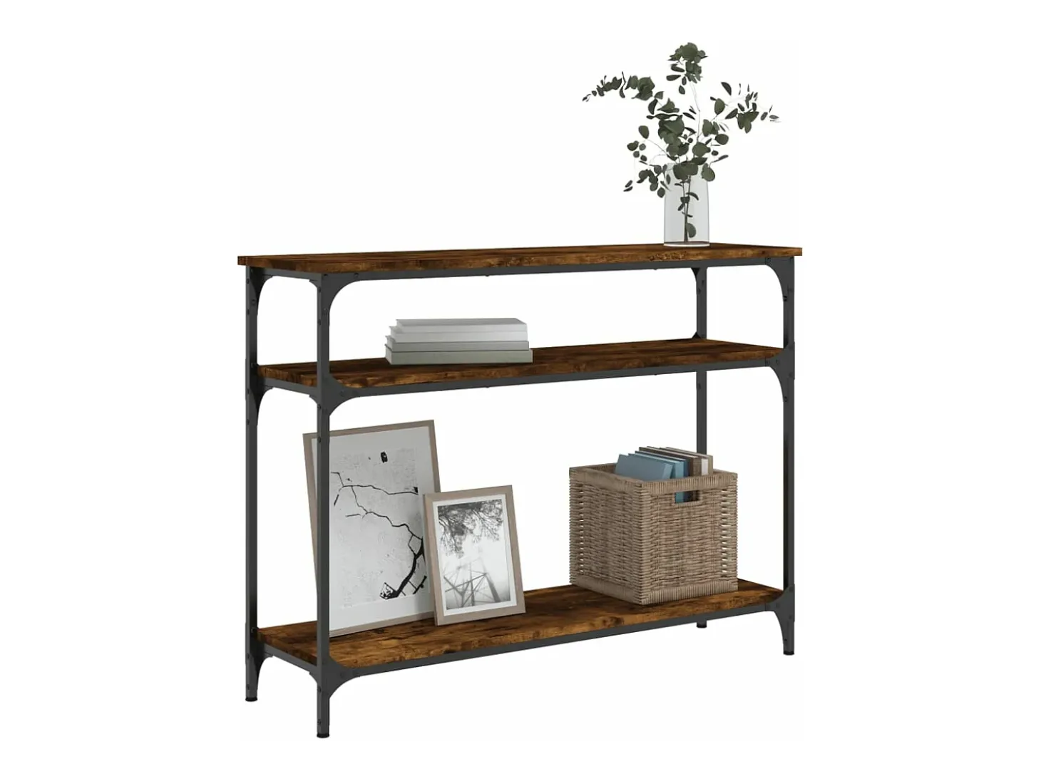 Mesa consola madera de ingeniería roble ahumado 100x29x75 cm
