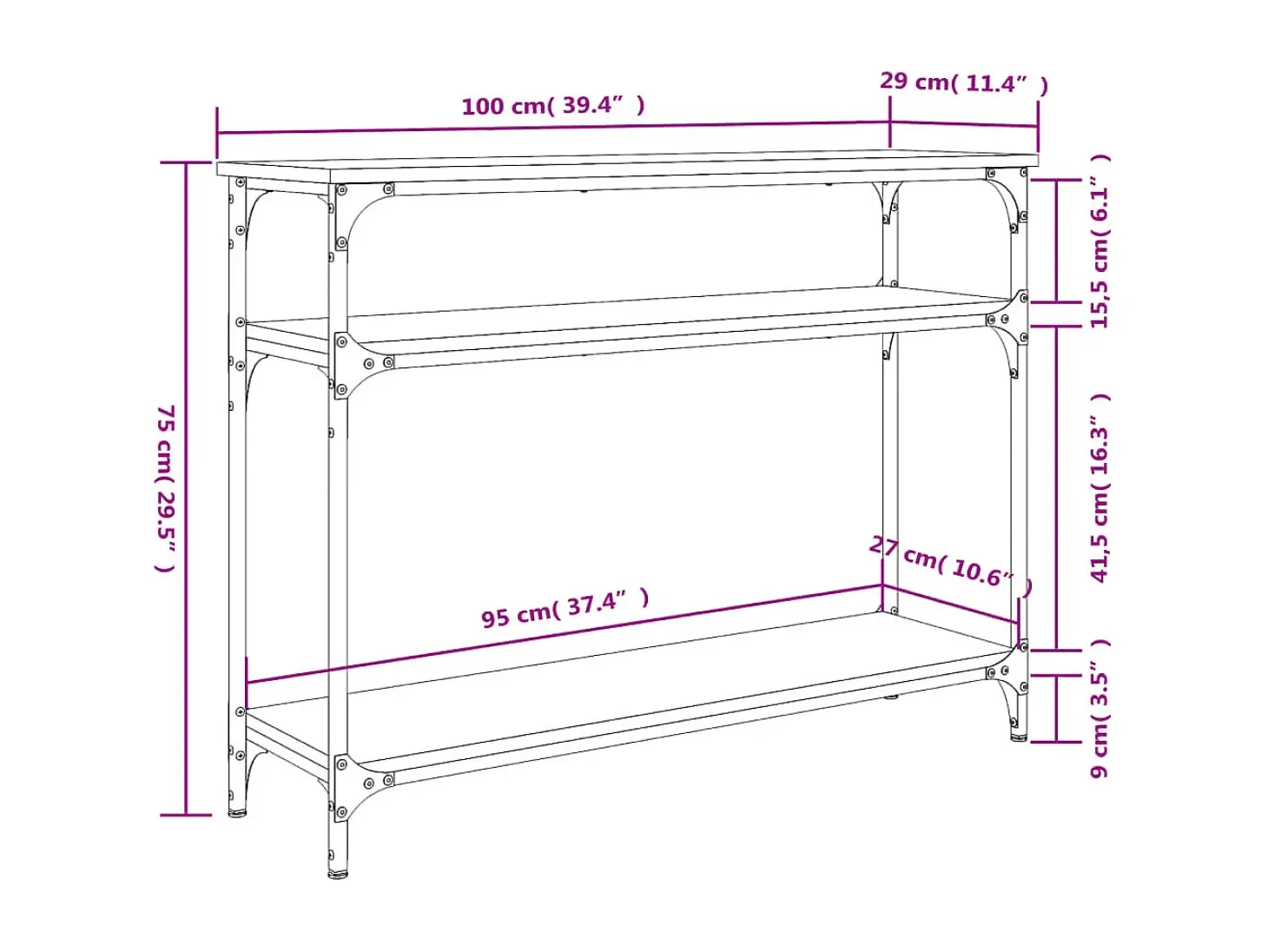 Mesa consola madera de ingeniería roble ahumado 100x29x75 cm
