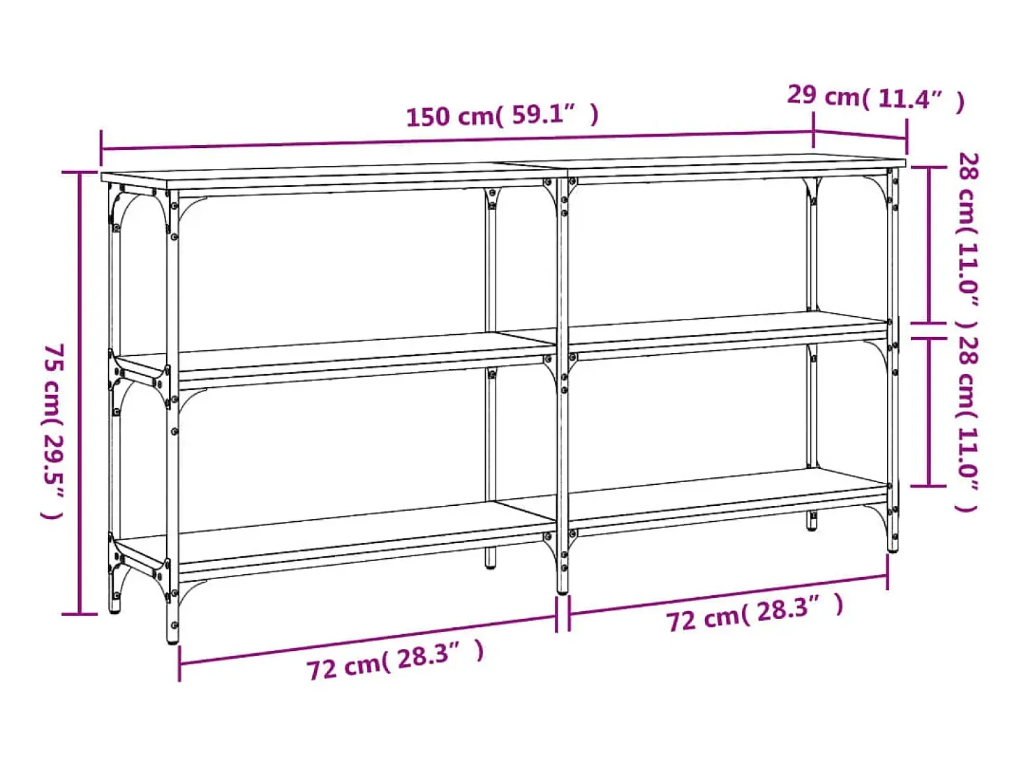 Mesa consola madera de ingeniería roble Sonoma 150x29x75 cm