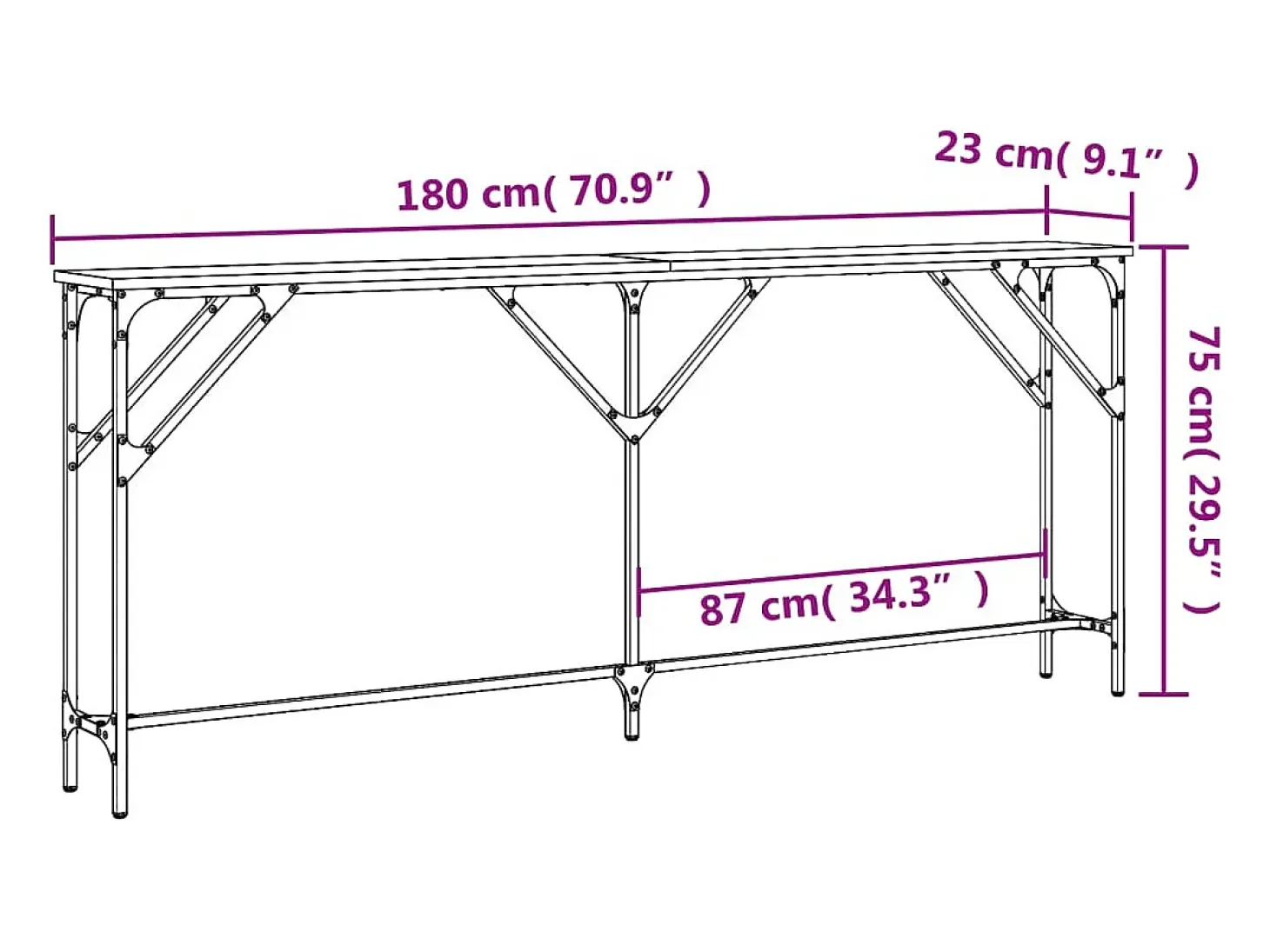 Mesa consola madera de ingeniería negro 180x23x75 cm