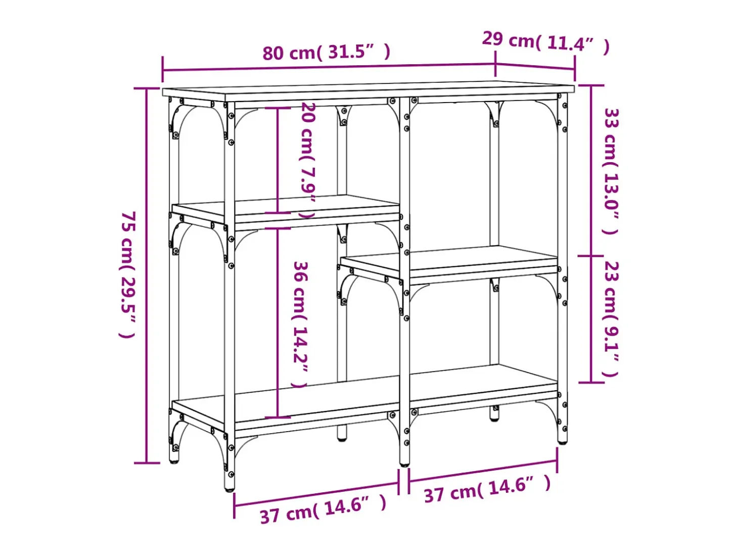 Mesa consola madera de ingeniería gris Sonoma 80x29x75 cm