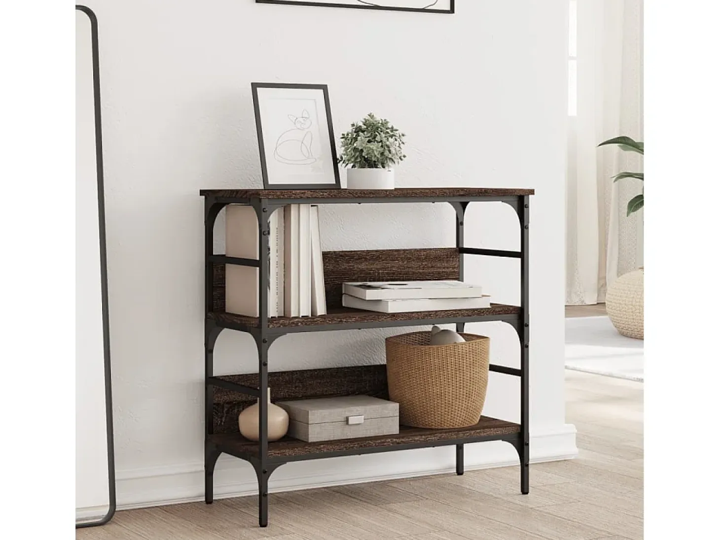 Mesa consola madera de ingeniería marrón roble 75x32x75 cm