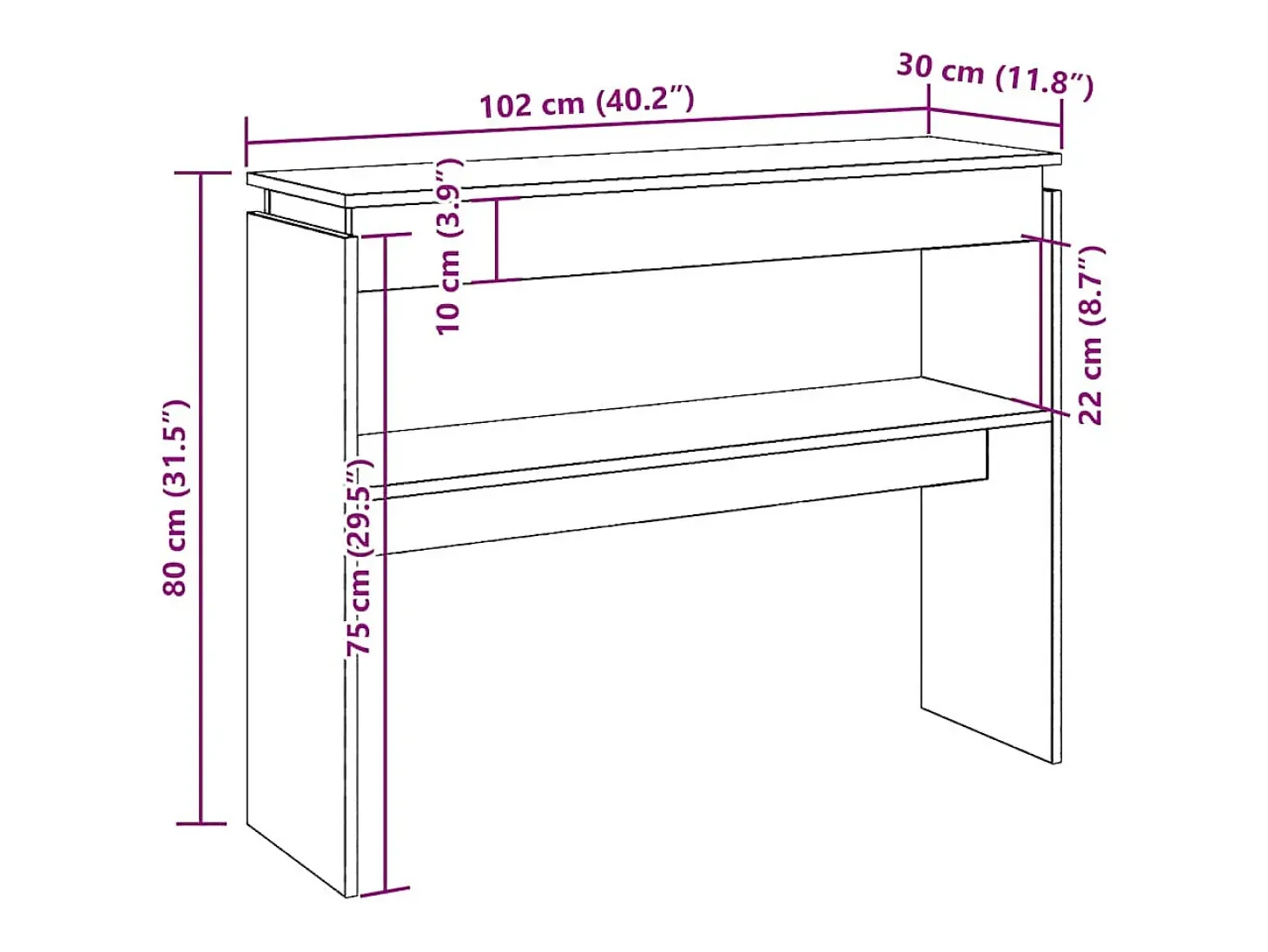 Mesa consola madera de ingeniería roble artesanal 102x30x80 cm