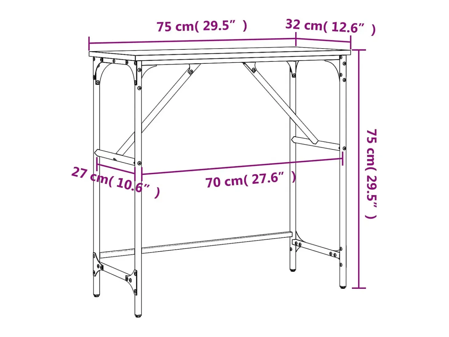 Mesa consola madera de ingeniería roble ahumado 75x32x75 cm