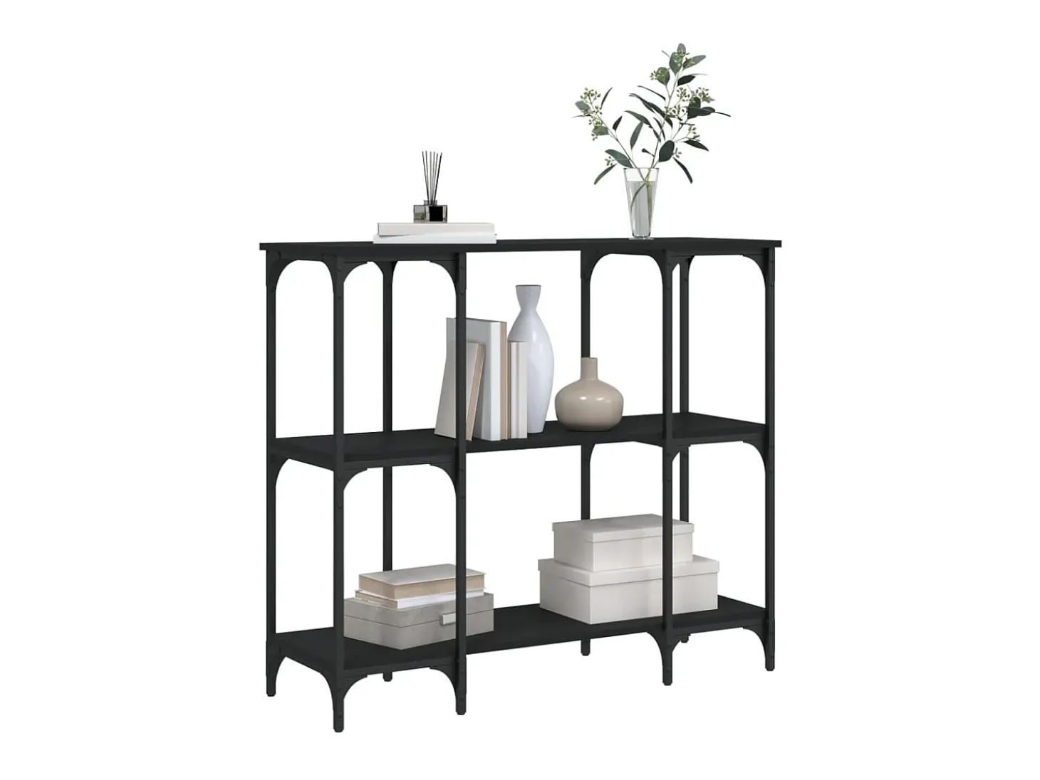 Mesa consola madera de ingeniería negra 102x35x90 cm ES349815