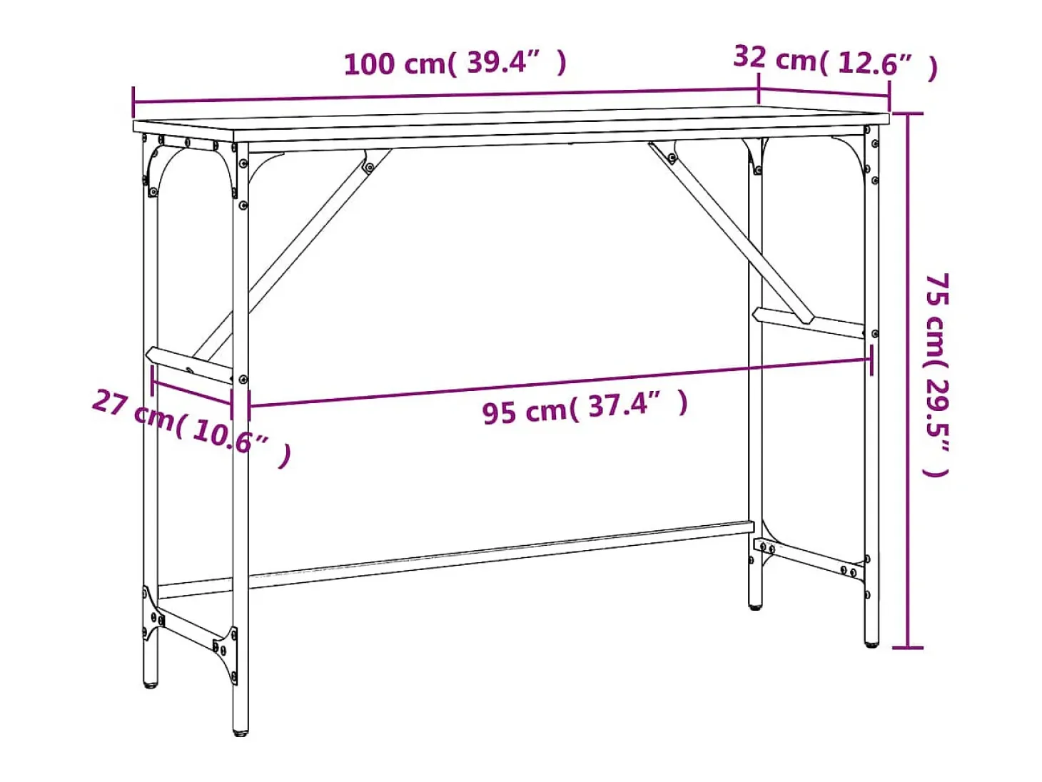 Mesa consola madera de ingeniería roble ahumado 100x32x75 cm