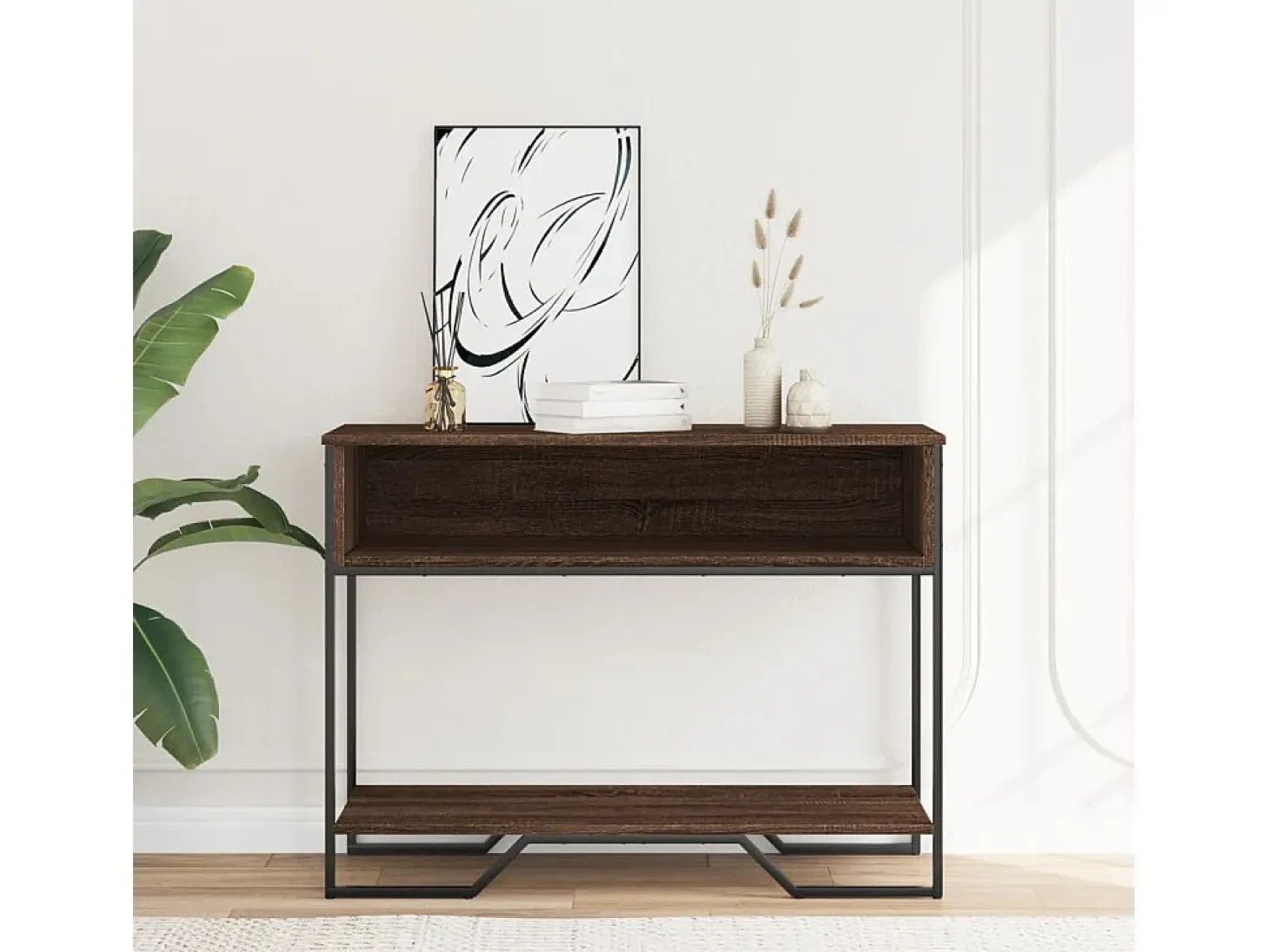 Mesa consola madera de ingeniería marrón roble 100x35x74,5 cm