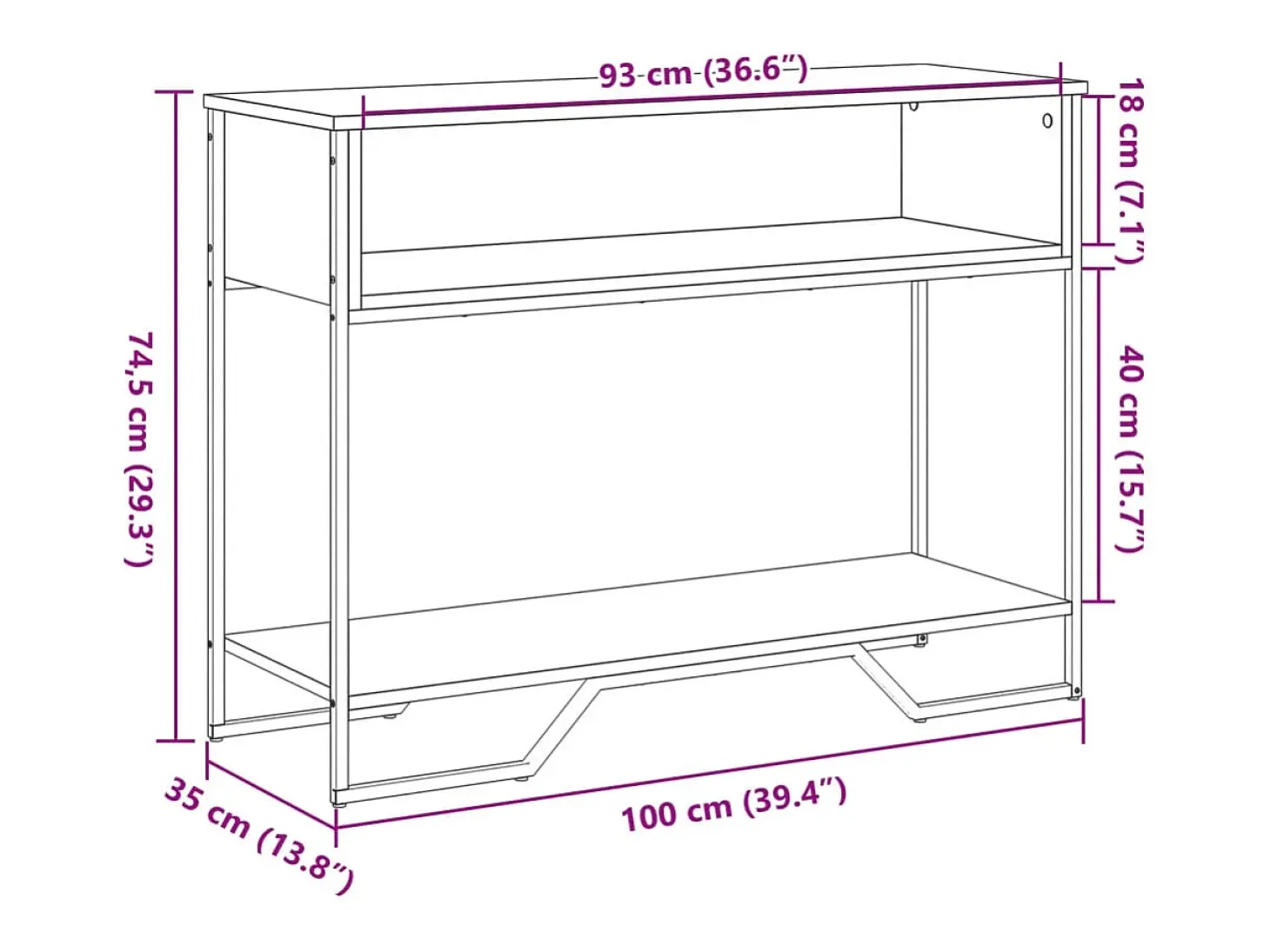 Mesa consola madera de ingeniería marrón roble 100x35x74,5 cm