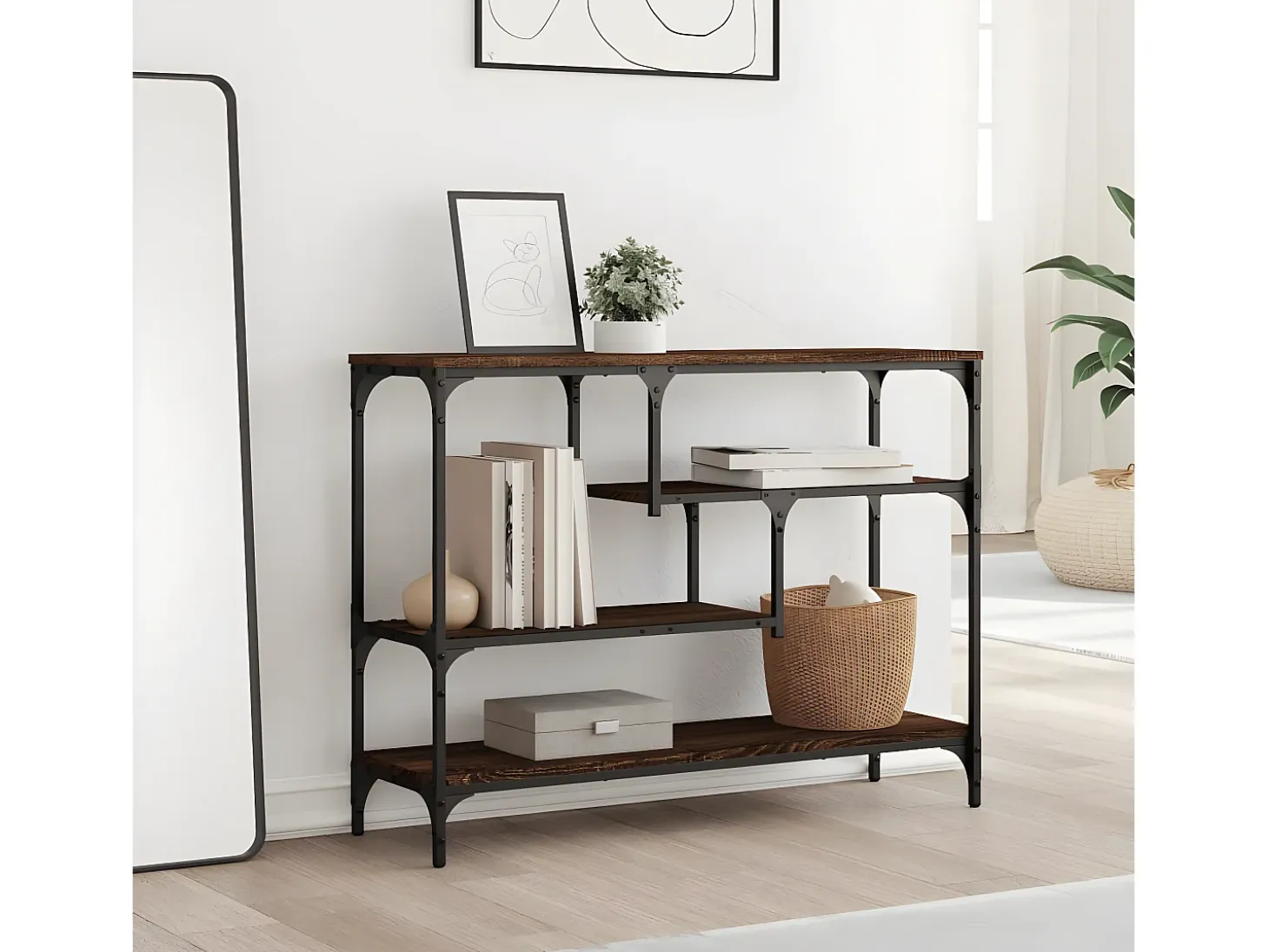 Mesa consola madera de ingeniería marrón roble 100x30x75 cm ES546278