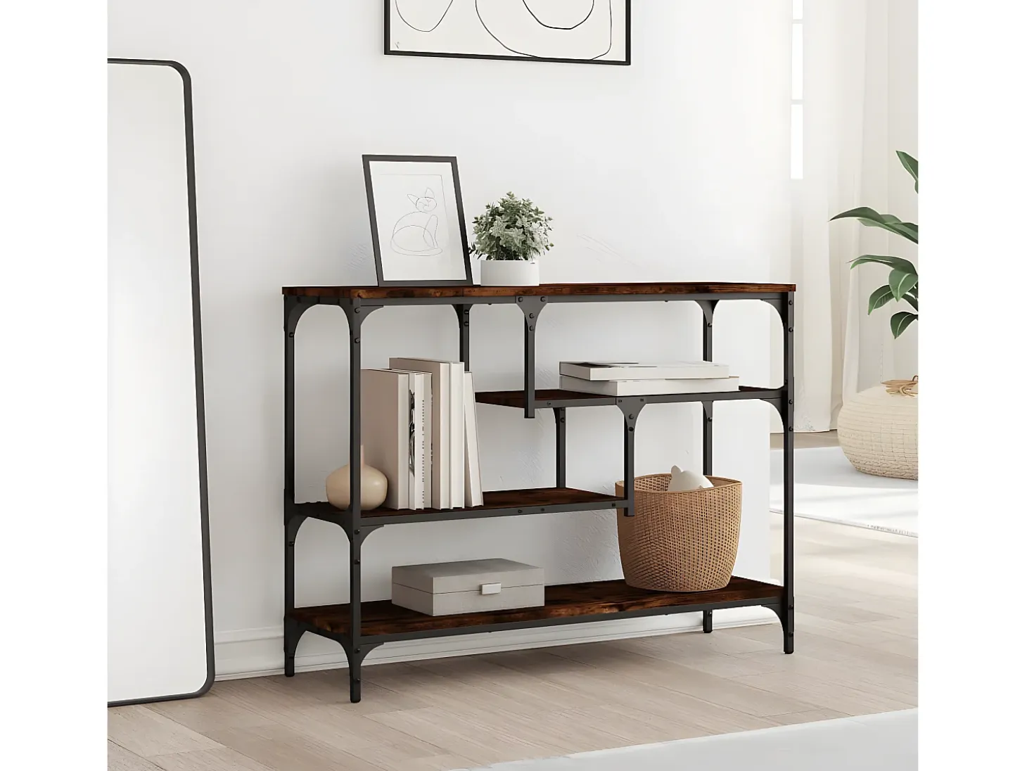 Mesa consola madera de ingeniería roble ahumado 100x30x75 cm ES815141