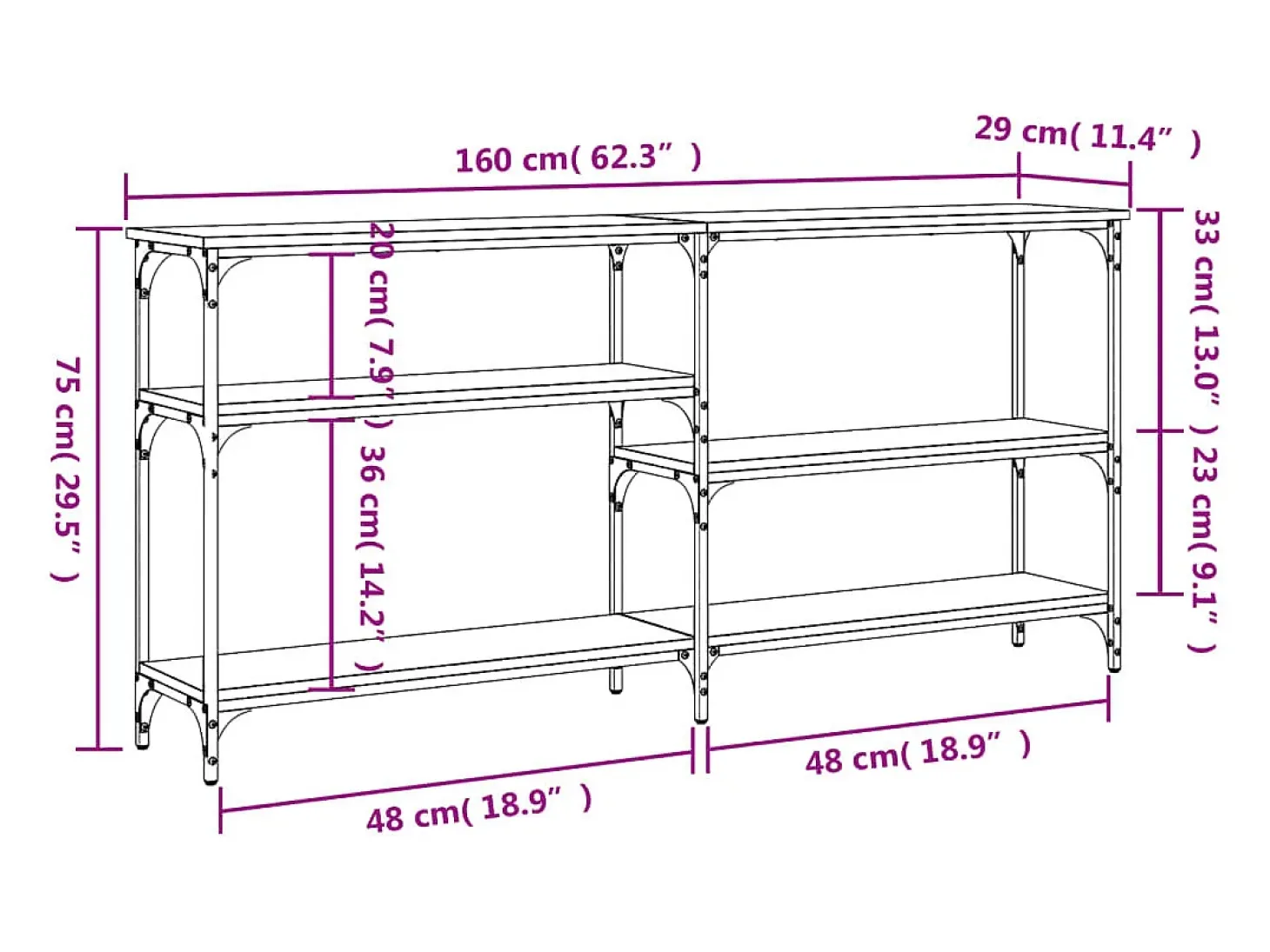 Mesa consola madera de ingeniería gris Sonoma 160x29x75 cm