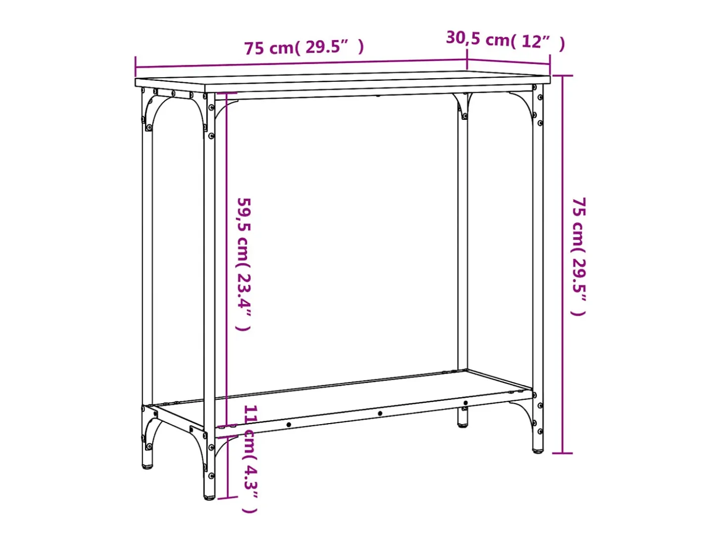 Mesa consola madera de ingeniería roble Sonoma 75x30,5x75 cm