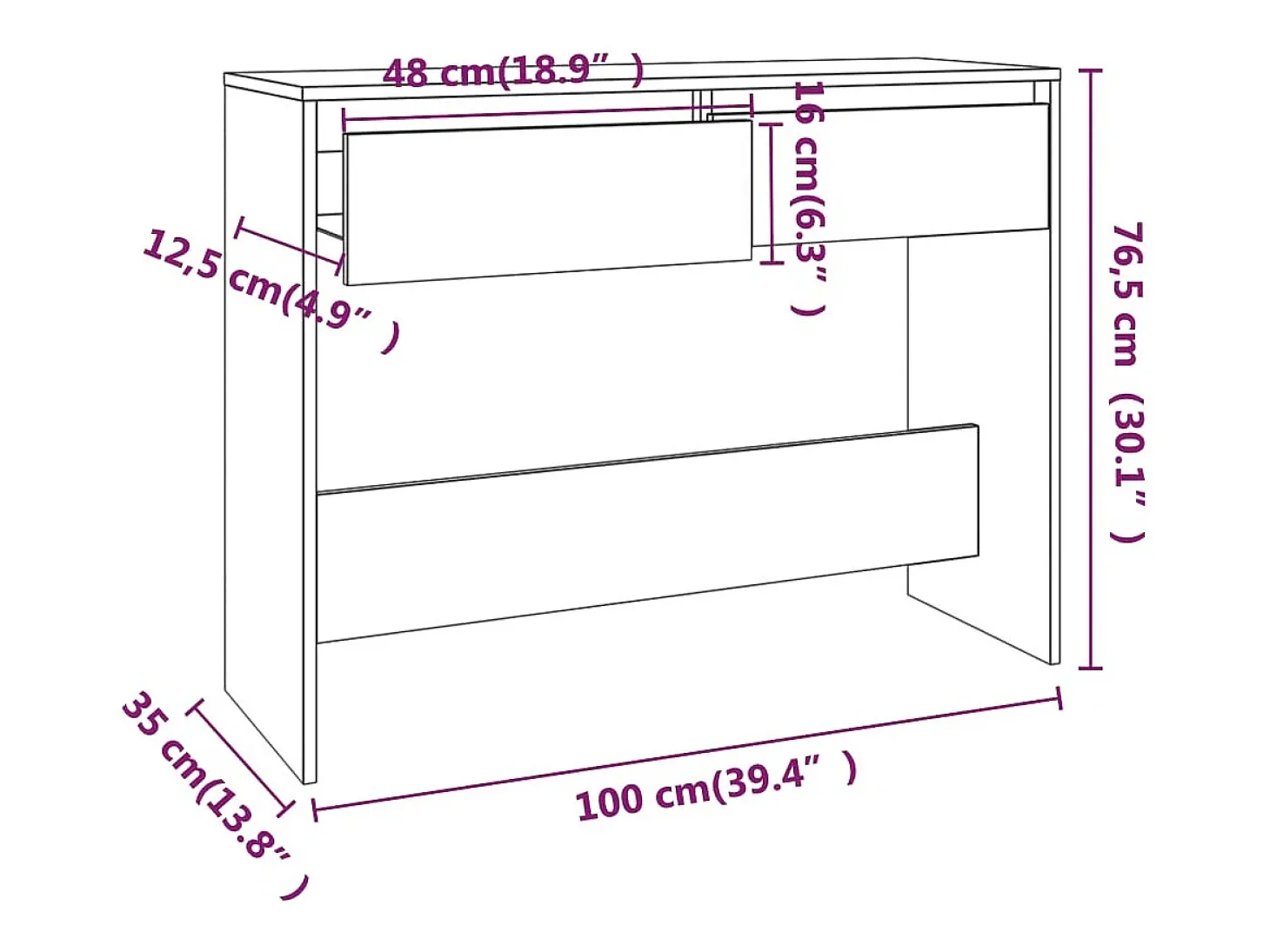 Mesa consola madera de ingeniería gris hormigón 100x35x76,5 cm