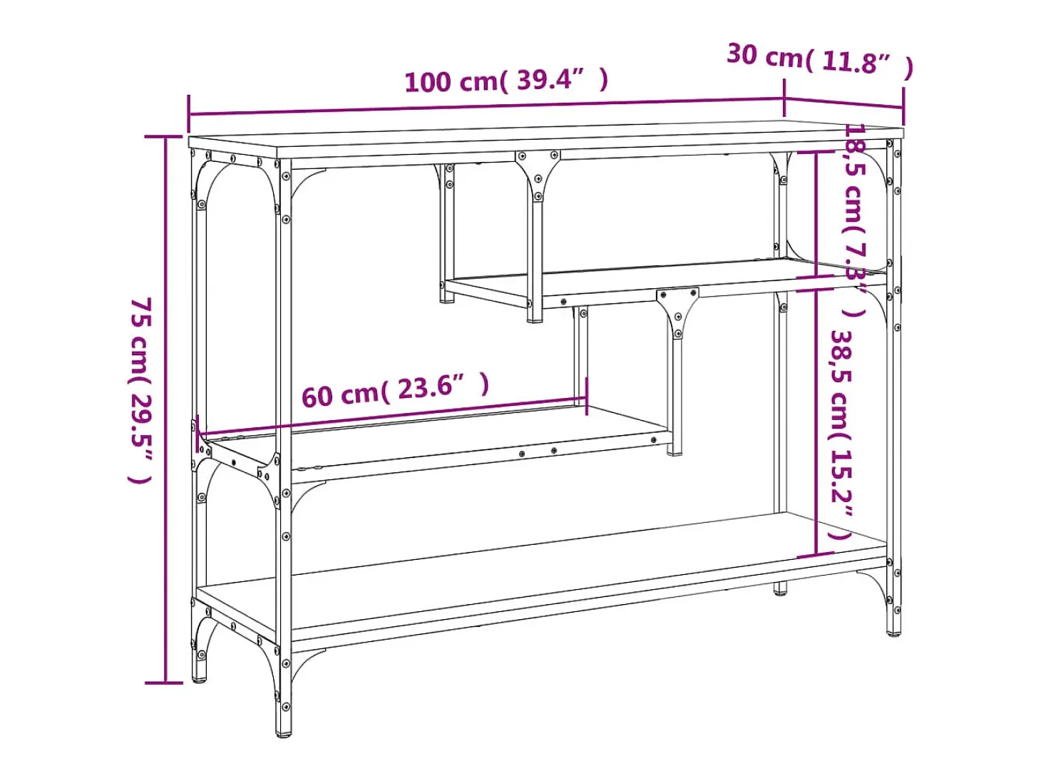 Mesa consola madera de ingeniería gris Sonoma 100x30x75 cm