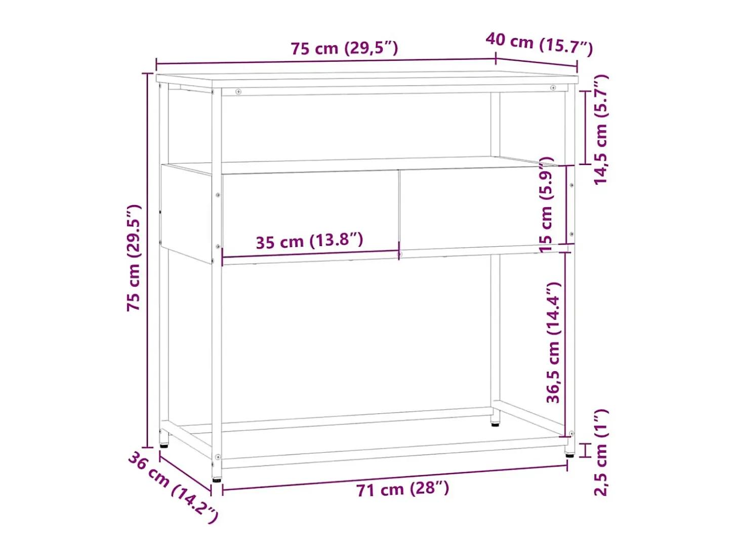Mesa consola madera de ingeniería roble ahumado 75x40x75 cm