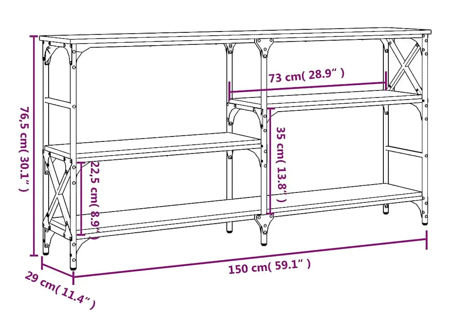 Mesa consola madera de ingeniería roble ahumado 150x29x76,5 cm