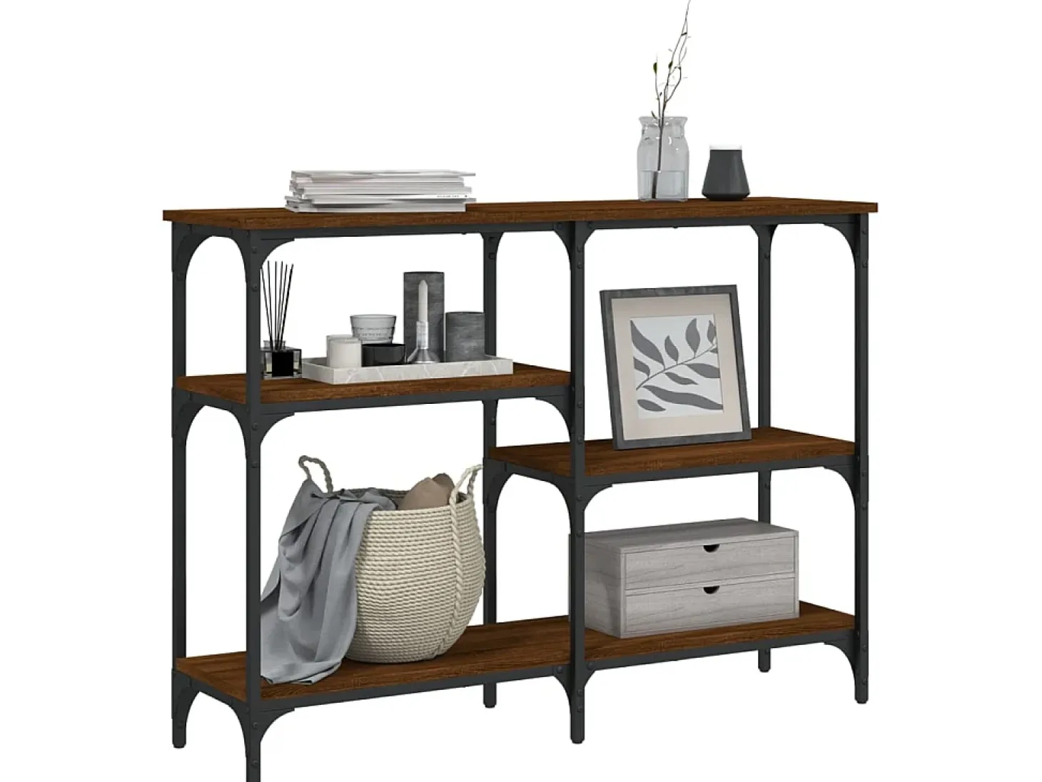 Mesa consola madera de ingeniería marrón roble 102x29x75 cm ES492824