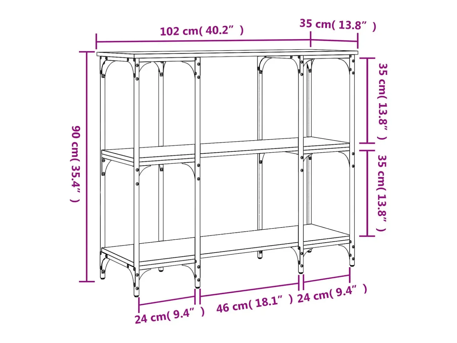 Mesa consola madera de ingeniería negra 102x35x90 cm