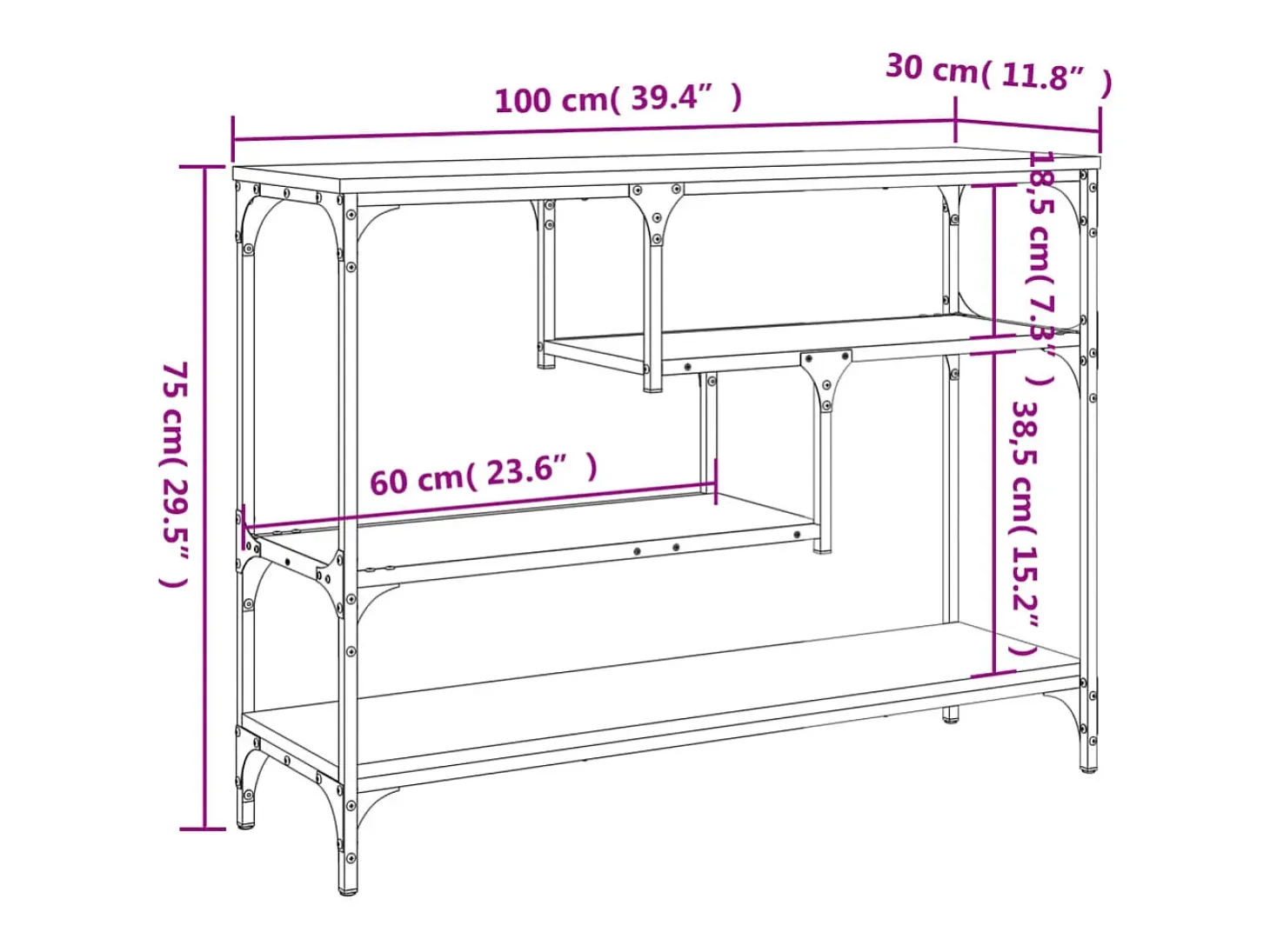 Mesa consola madera de ingeniería negra 100x30x75 cm