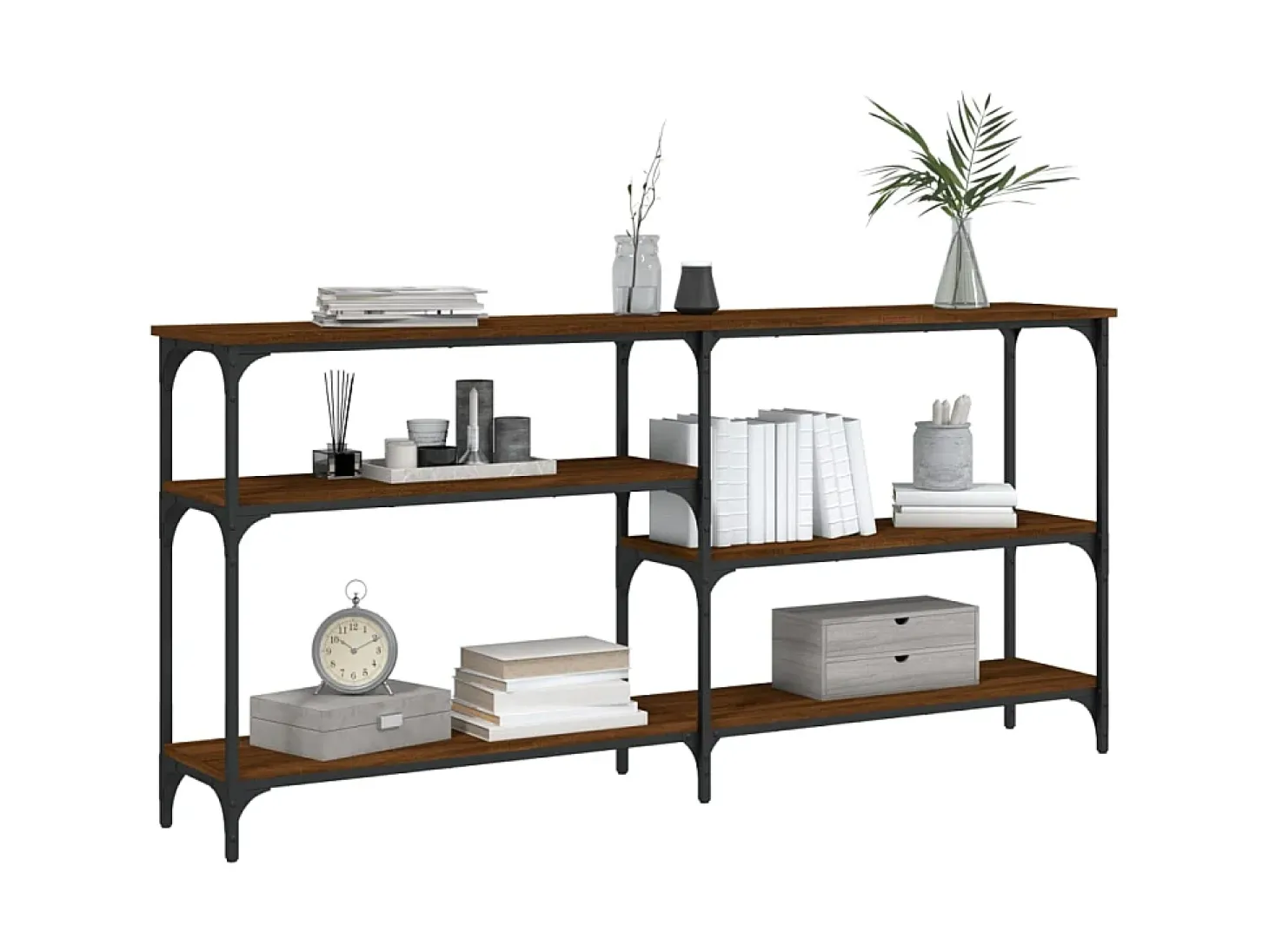 Mesa consola madera de ingeniería marrón roble 160x29x75 cm ES690875