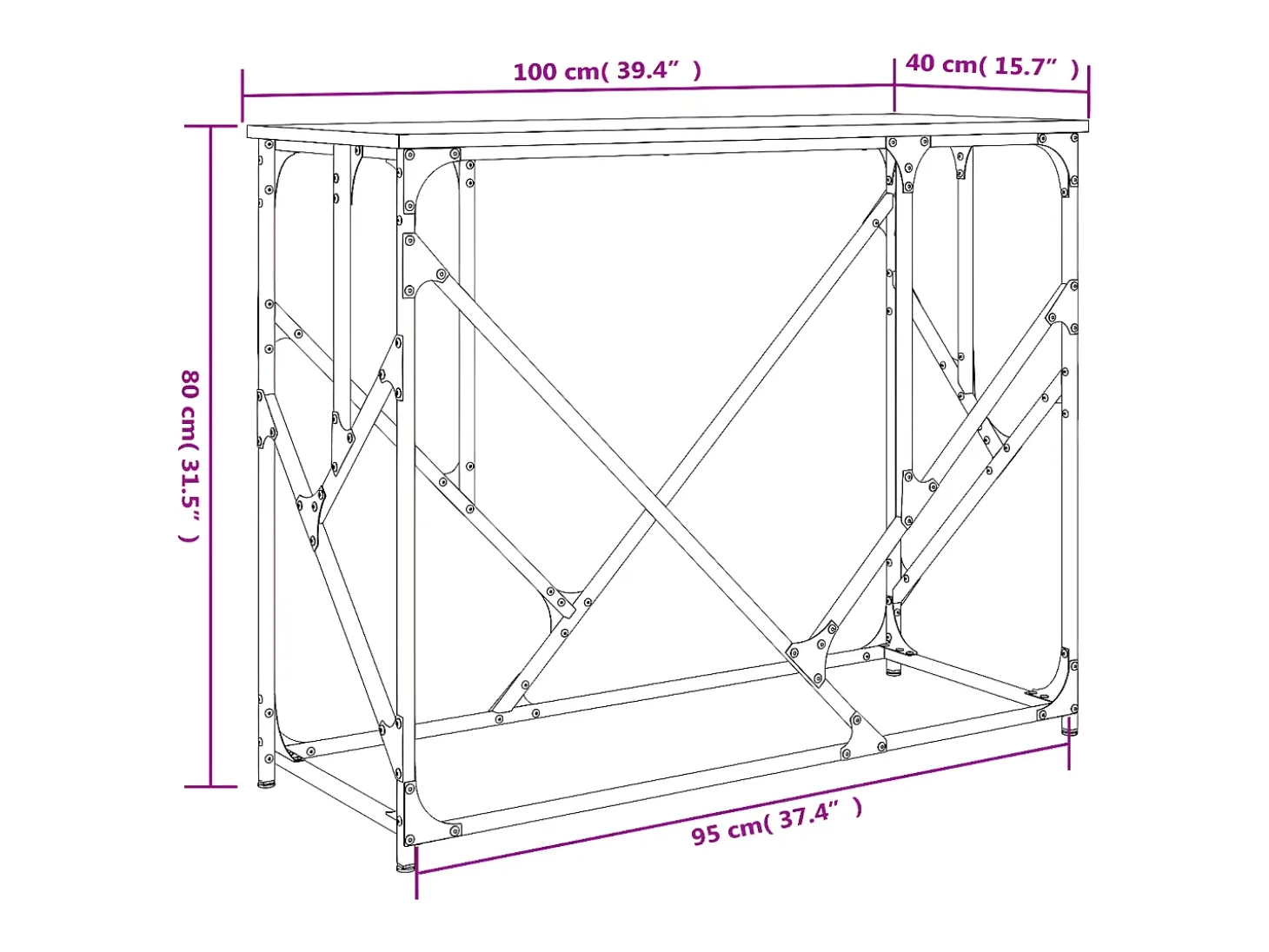 Mesa consola madera de ingeniería gris Sonoma 100x40x80 cm