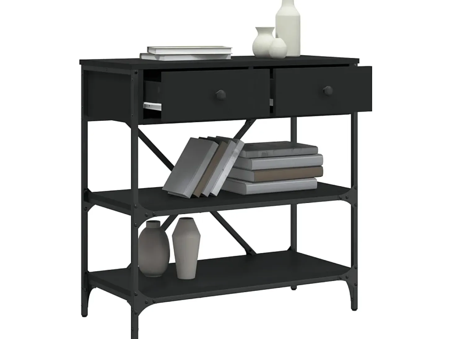 Mesa consola madera de ingeniería negro 75x34,5x75 cm ES777071