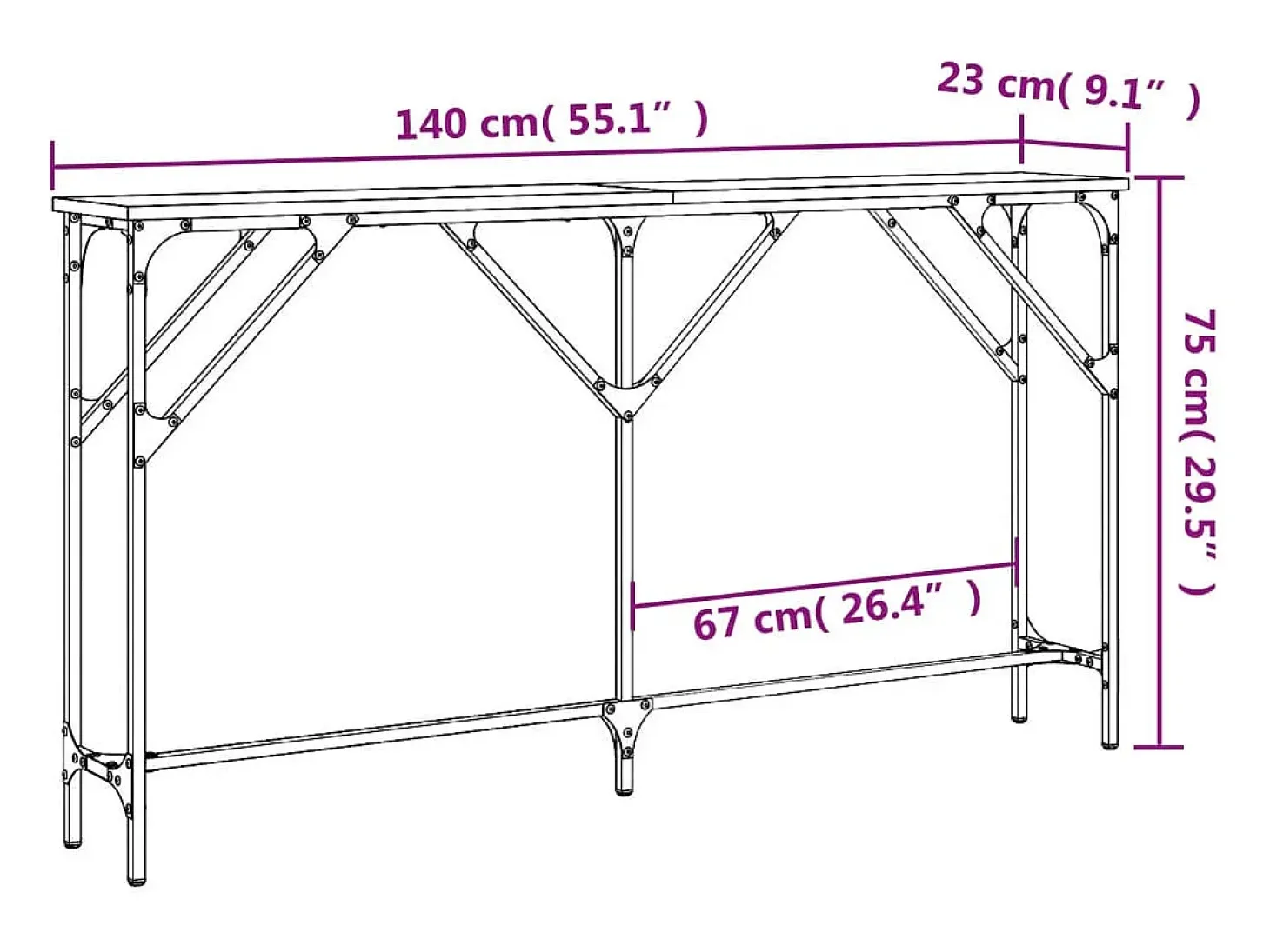 Mesa consola madera de ingeniería roble Sonoma 140x23x75 cm