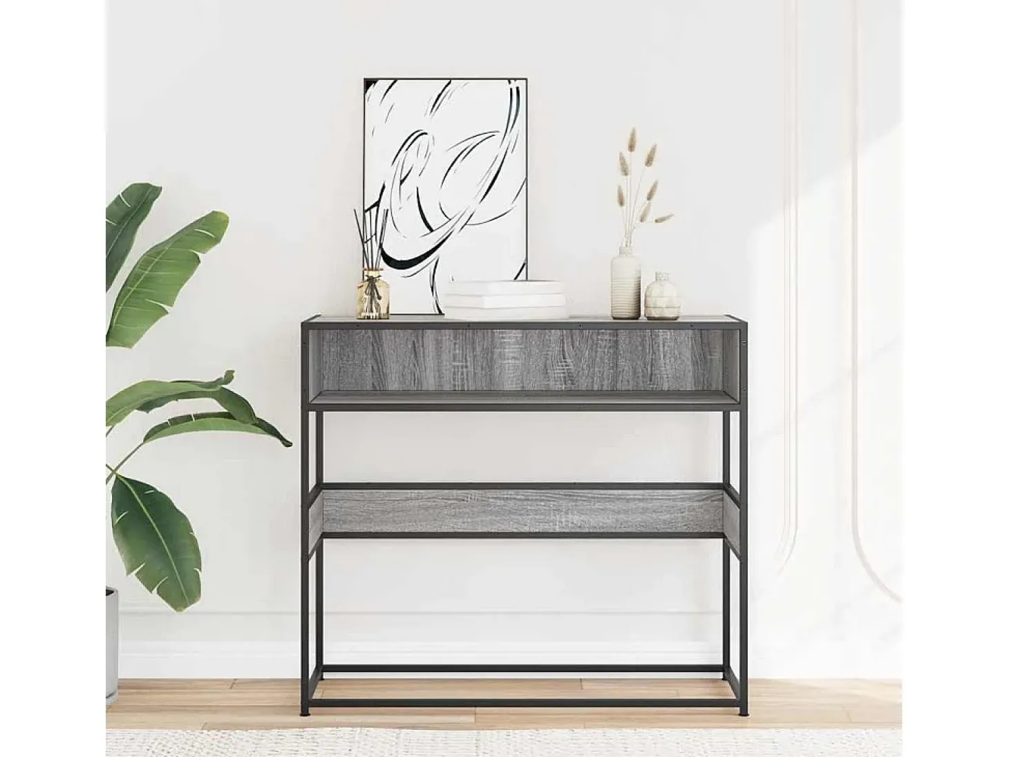 Mesa consola madera de ingeniería gris Sonoma 90x35x80 cm