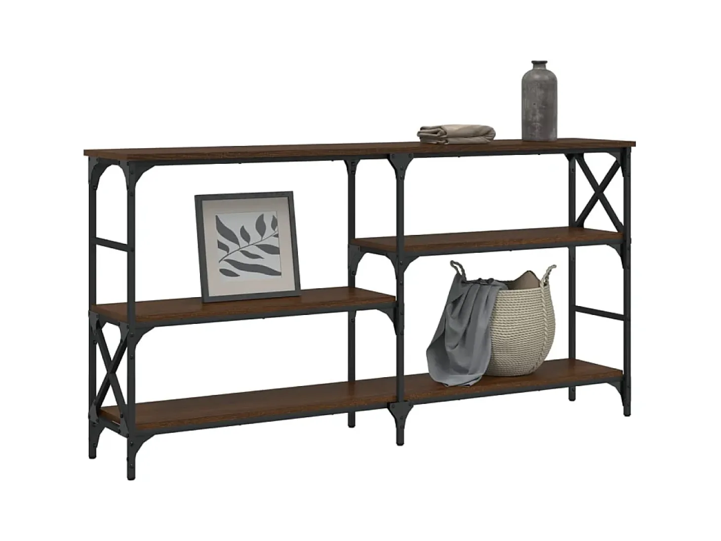 Mesa consola madera de ingeniería marrón roble 150x29x76,5 cm ES539501