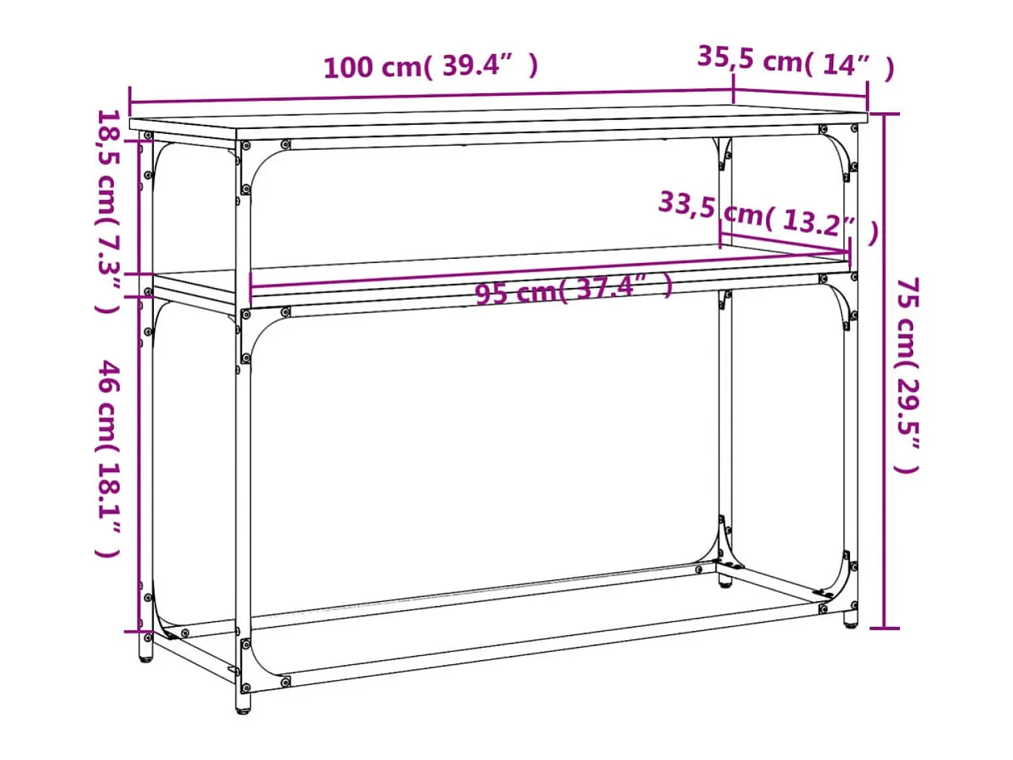 Mesa consola madera de ingeniería marrón roble 100x35,5x75 cm