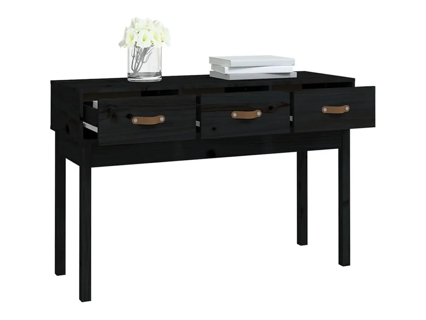 Mesa consola madera maciza de pino negro 114x40x75 cm
