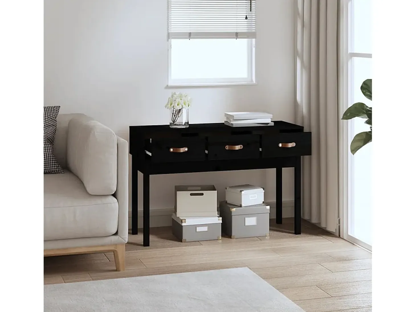 Mesa consola madera maciza de pino negro 114x40x75 cm