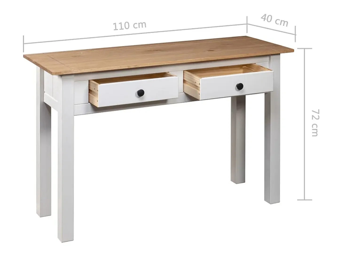 Mesa consola madera maciza pino Panamá blanco 110x40x72cm