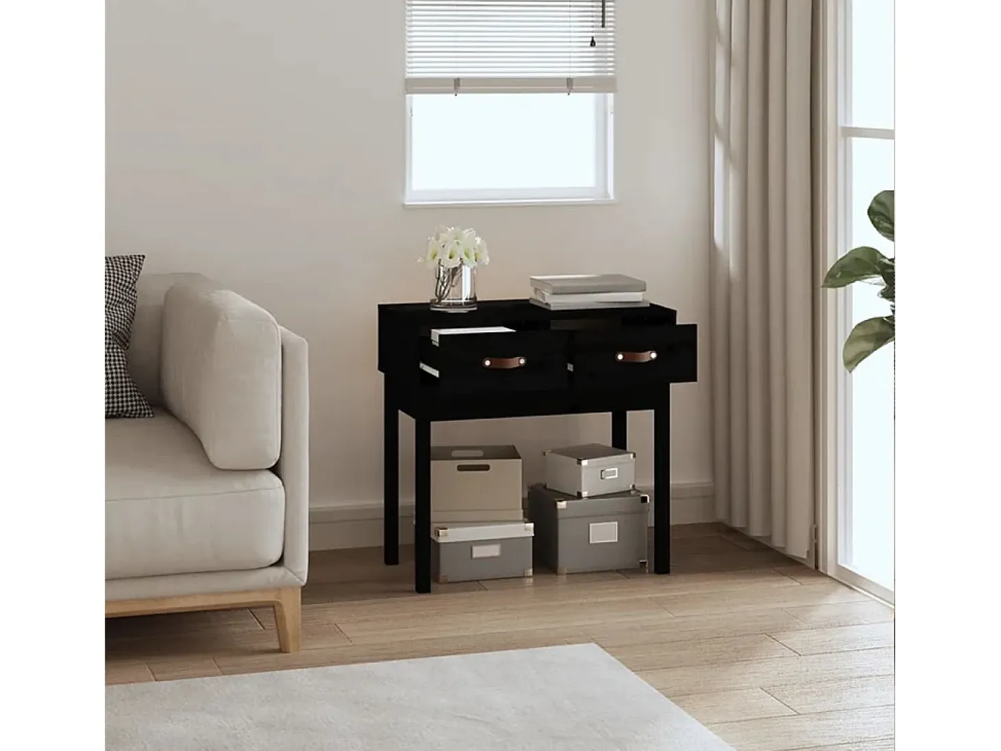 Mesa consola madera maciza de pino negro 76,5x40x75 cm