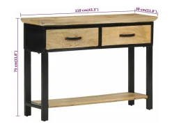 Mesa consola madera maciza de mango rugosa 110x30x75 cm