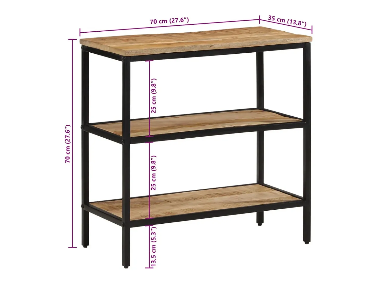 Mesa consola madera maciza de mango rugosa 70x35x70 cm