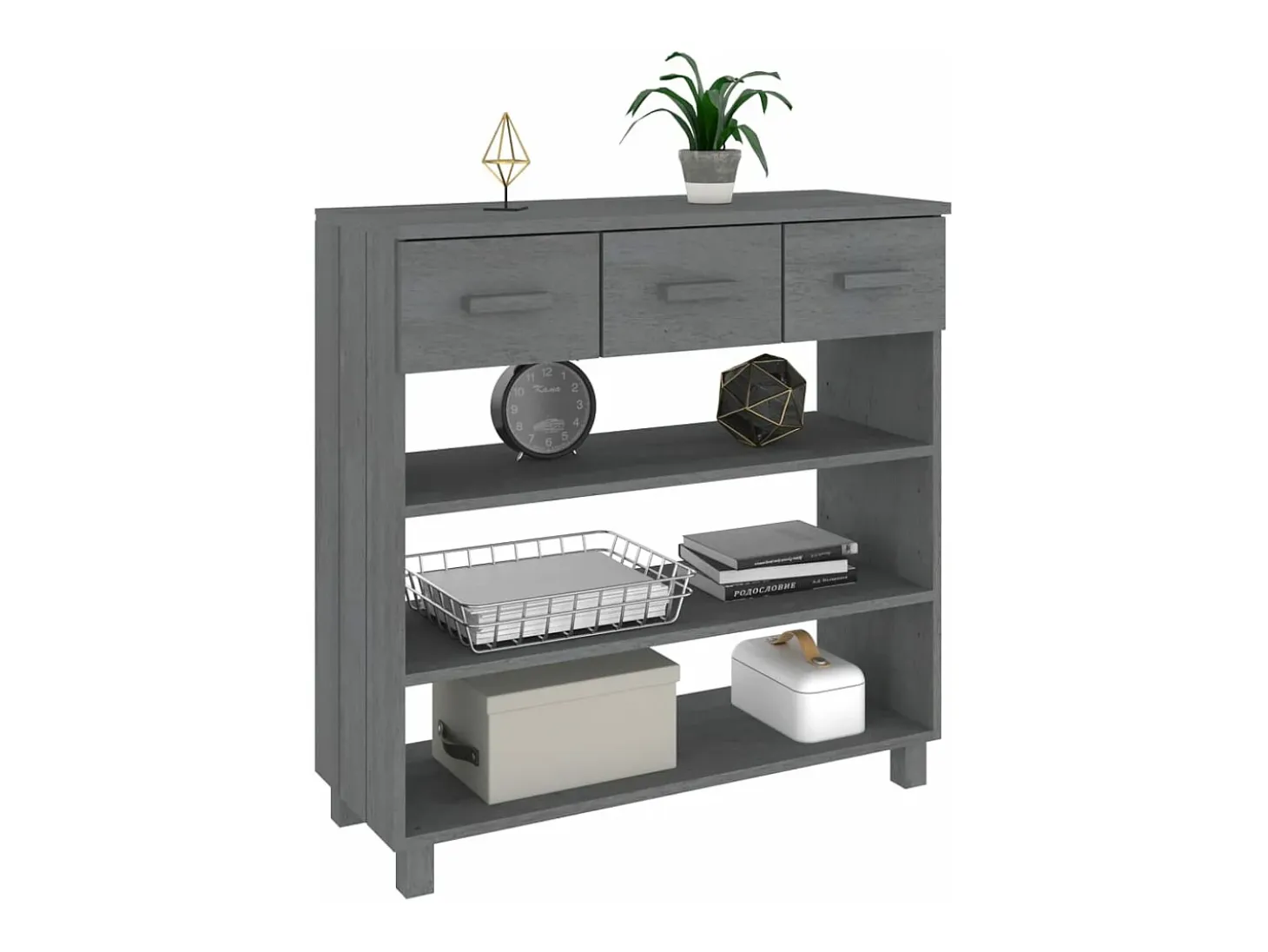 Mesa consola madera maciza de pino gris oscuro 90x35x90 cm ES505068