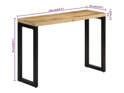 Mesa consola madera maciza de mango rugosa 110x35x76 cm