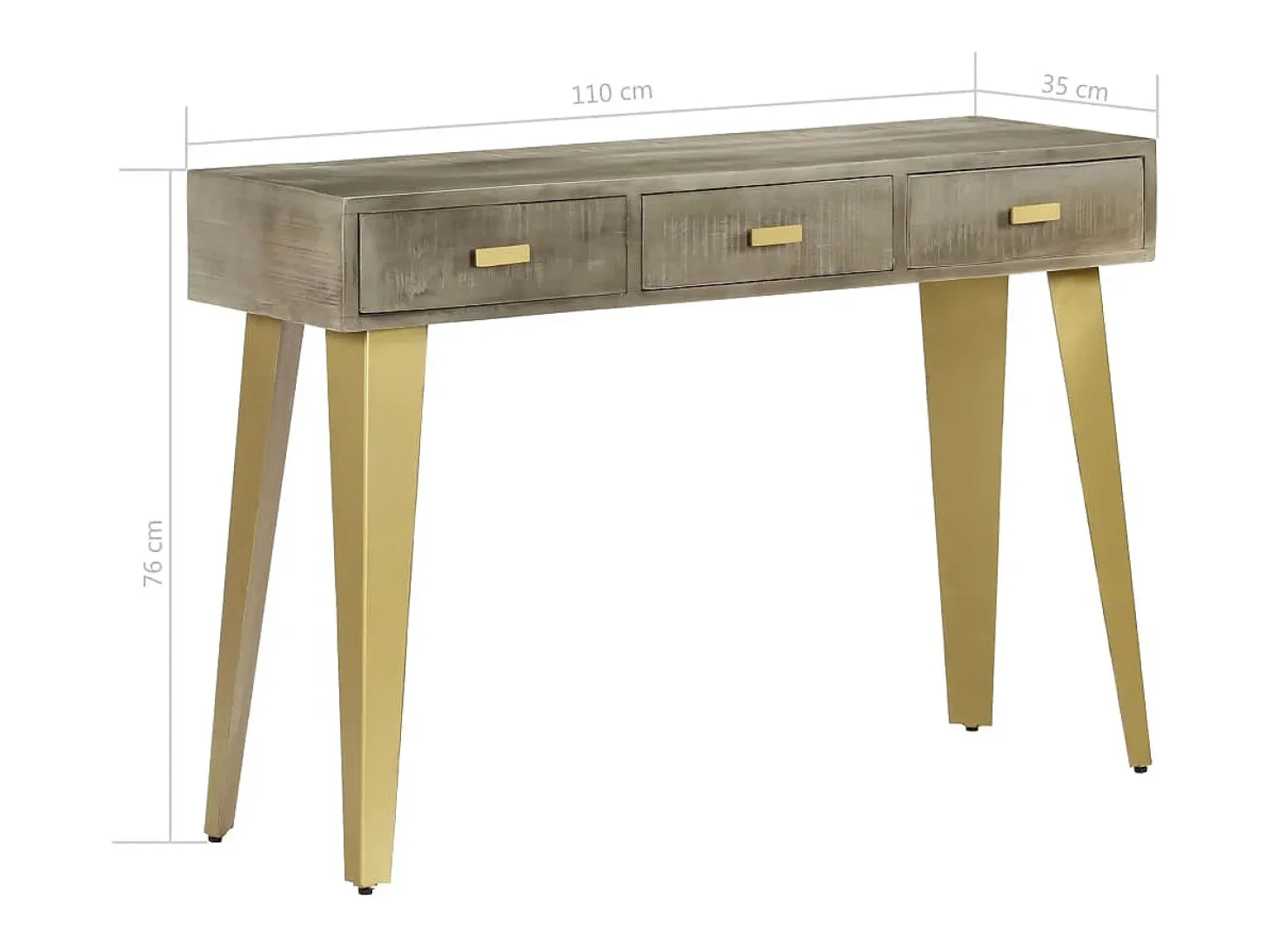 Mesa consola madera maciza de mango con latón gris 110x35x76 cm