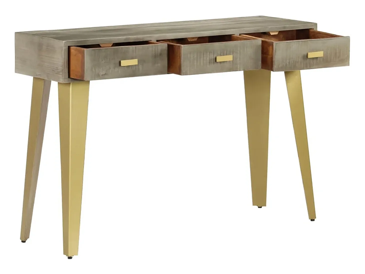 Mesa consola madera maciza de mango con latón gris 110x35x76 cm