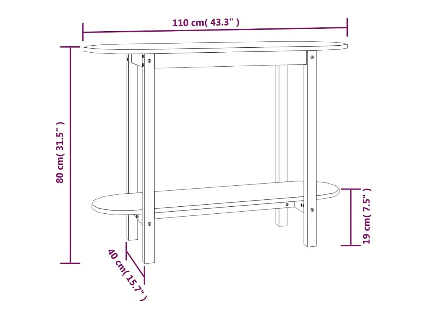 Mesa consola madera maciza de pino negro 110x40x80 cm
