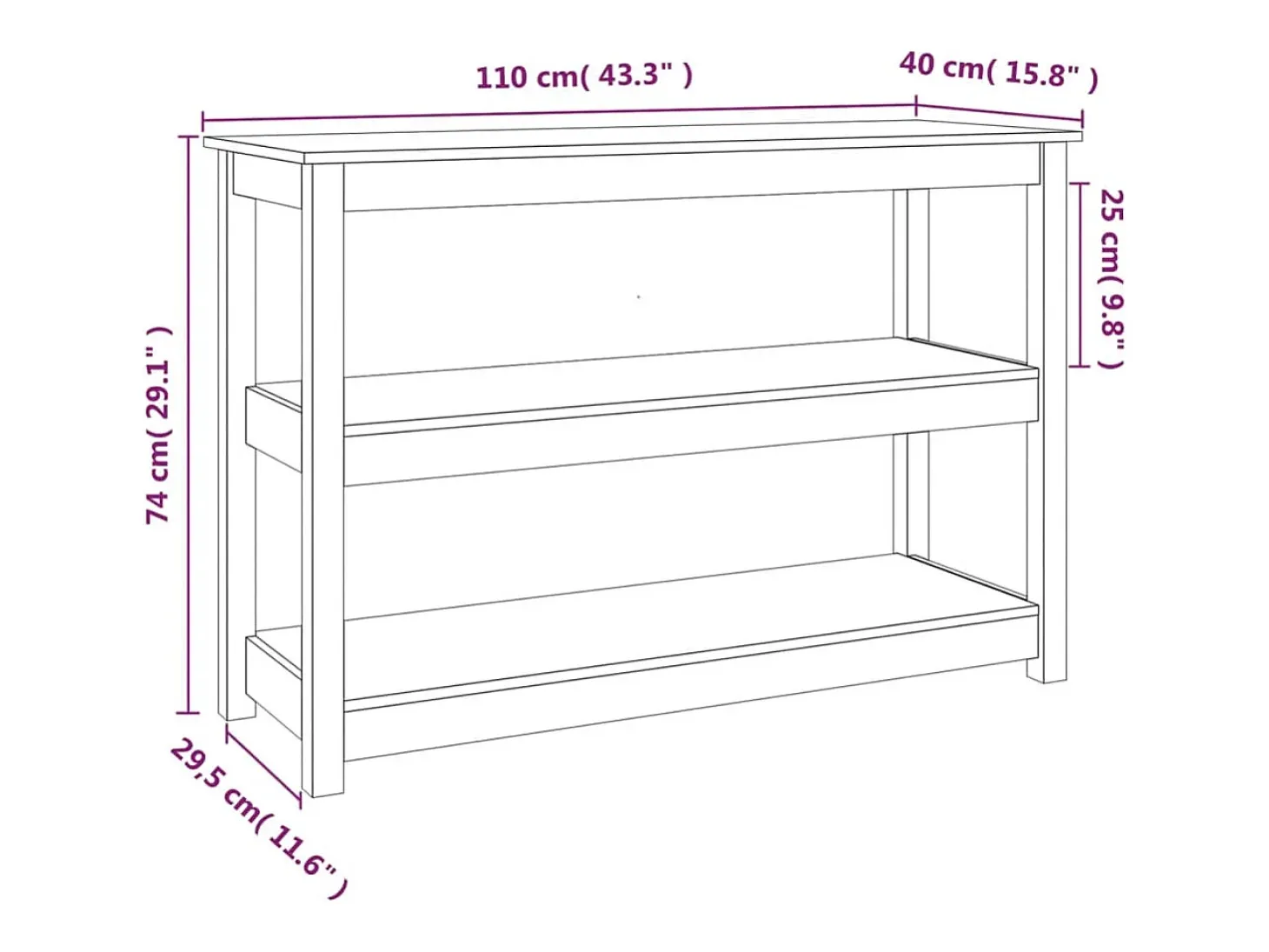Mesa consola madera maciza de pino 110x40x74 cm