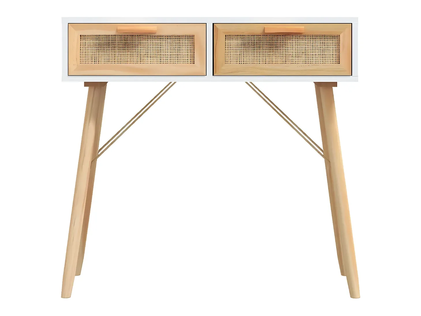 Mesa consola madera pino maciza blanco ratán natural 80x30x75cm ES369119