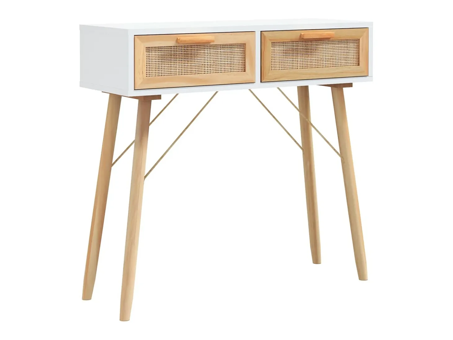 Mesa consola madera pino maciza blanco ratán natural 80x30x75cm ES369119