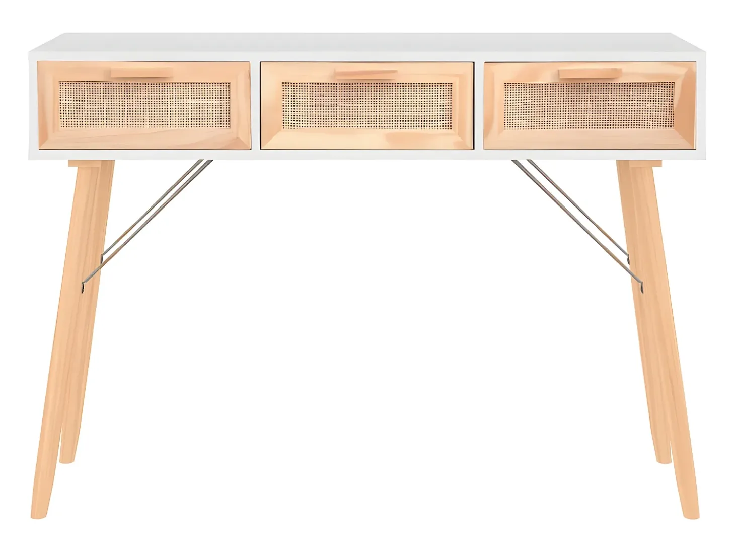 Mesa consola madera pino maciza ratán natural 105x30x75 cm ES456533