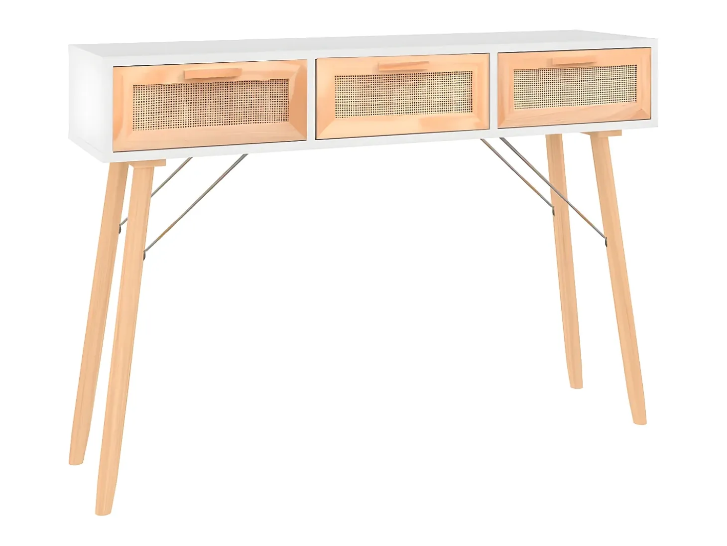 Mesa consola madera pino maciza ratán natural 105x30x75 cm ES456533