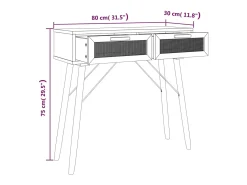 Mesa consola madera pino maciza ratán natural marrón 80x30x75cm